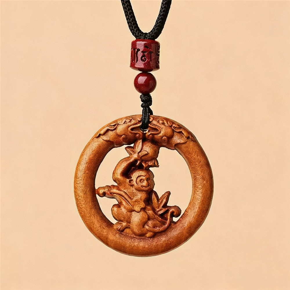 Zodiac Peachwood Pendant – Protective Amulet Necklace