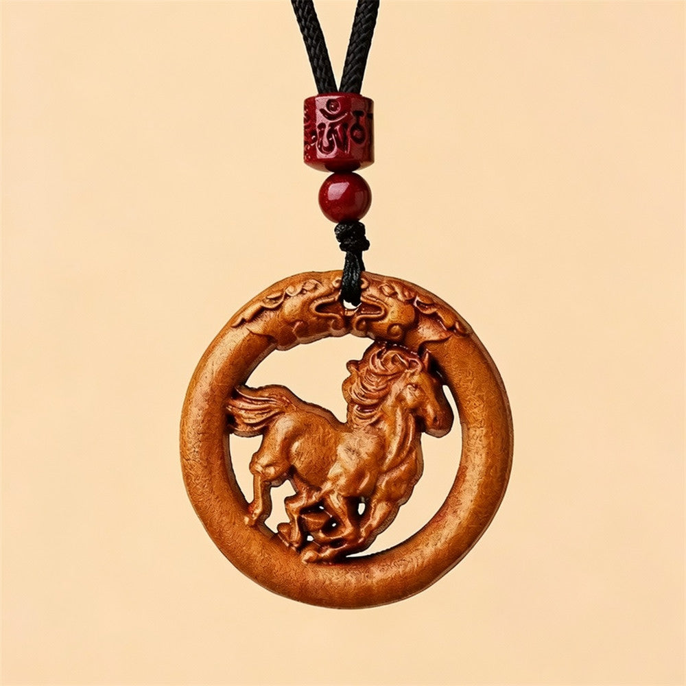 Zodiac Peachwood Pendant – Protective Amulet Necklace