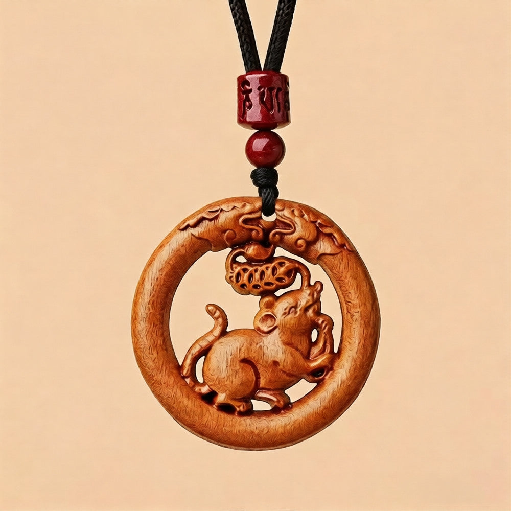 Zodiac Peachwood Pendant – Protective Amulet Necklace