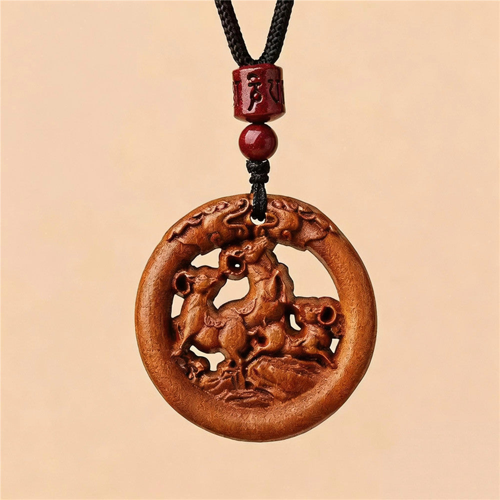 Zodiac Peachwood Pendant – Protective Amulet Necklace